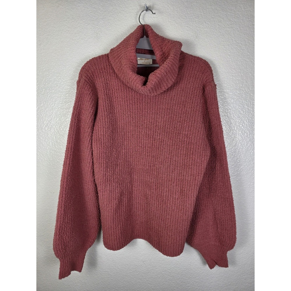 Allie Rose Womens Cowl Neck Sweater Mauve Pink Ribbed Knit Chenille Small
